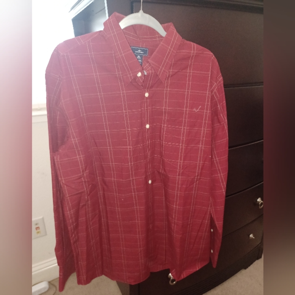 Dockers Red Casual Button Down Shirt with Classic Plaid